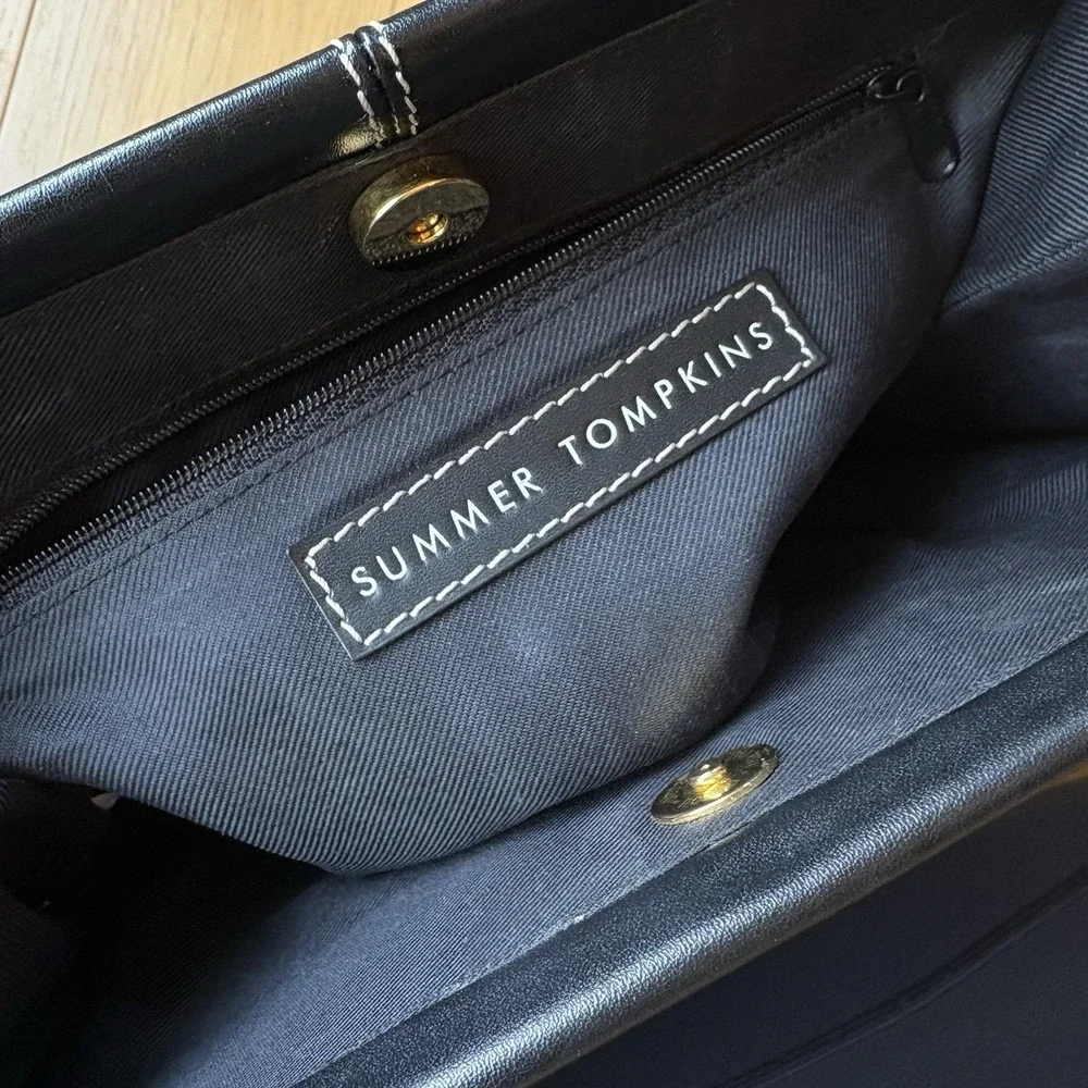 Vintage Summer Tompkins Black Leather Cafe Scene Frame Bag Handbag 90s